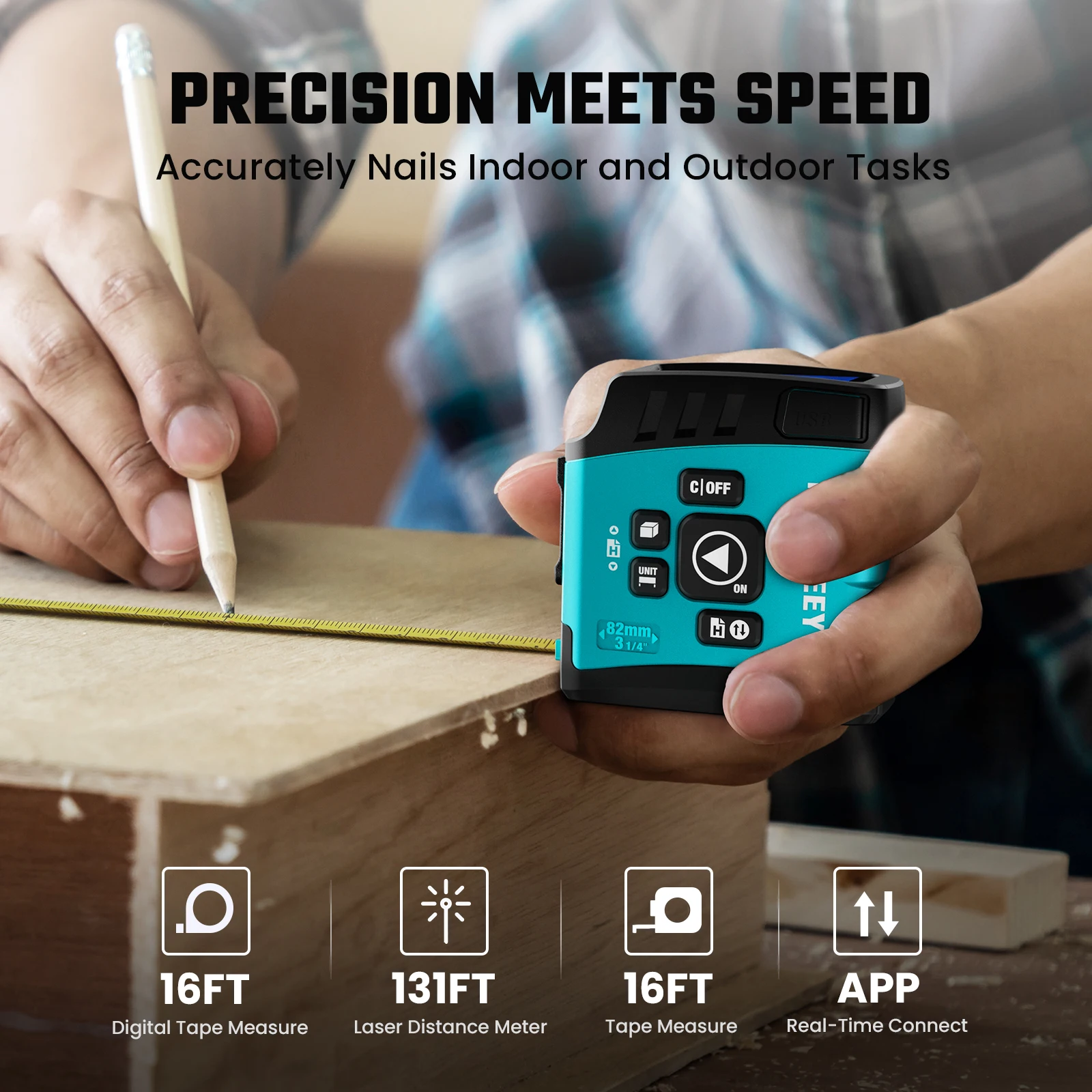 Mileseey DT11 Laser Tape Measure,40M 2-In-1 Digital Laser Meter ,Laser Rangefinder Building Tools Measure Device Ruler