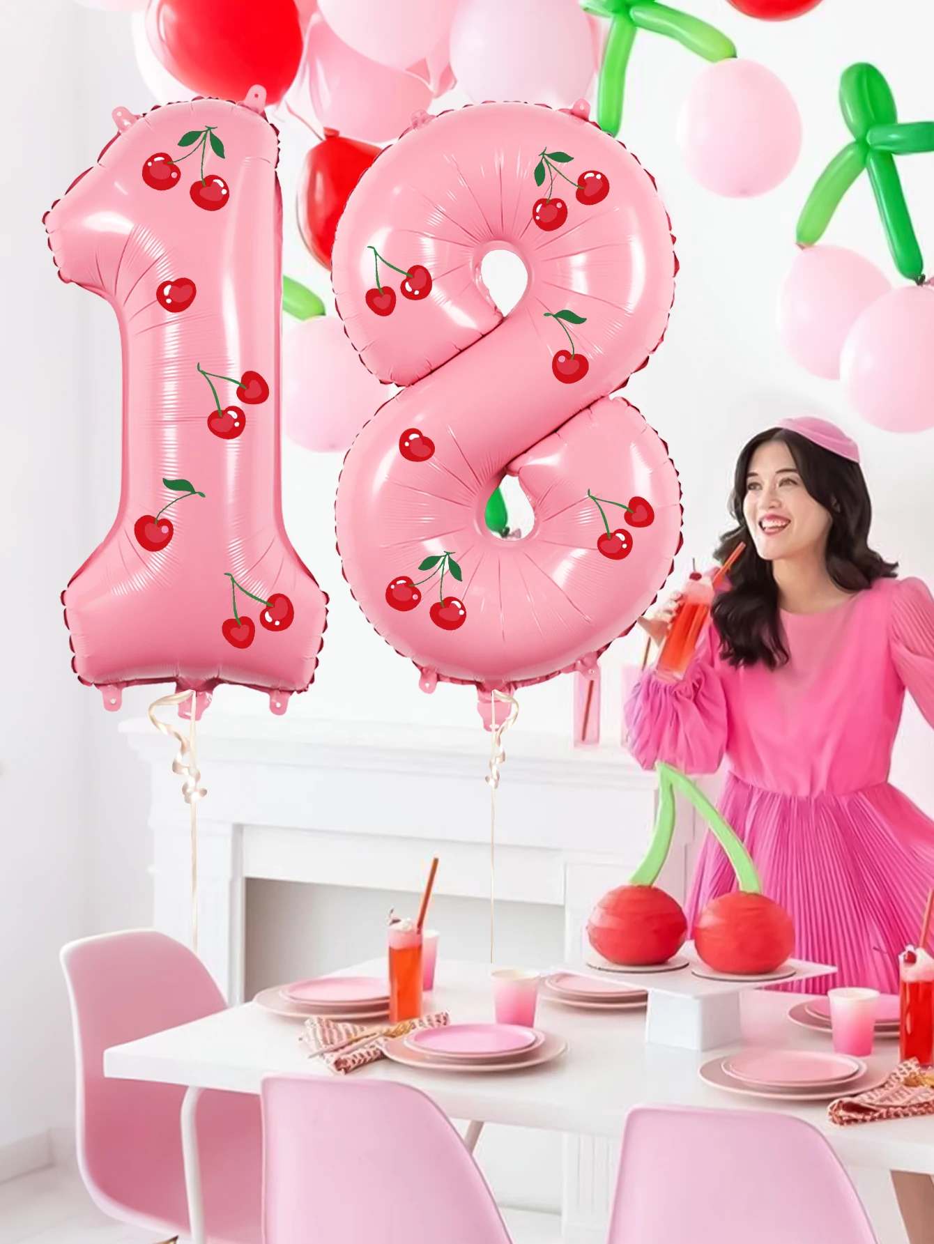 قطعتان من بالونات الأرقام المزينة بالكرز، زينة عيد الميلاد، حفلات أعياد الميلاد بطابع الكرز، الزفاف، زينة عيد الميلاد الأول