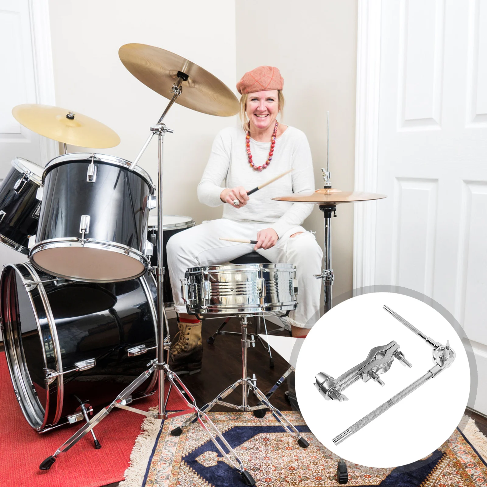 

1Set Precision Cowbell Holder Durable Drum Set Clamp Extension Compact Design for Indoor Outdoor Performances Cowbells Clamp