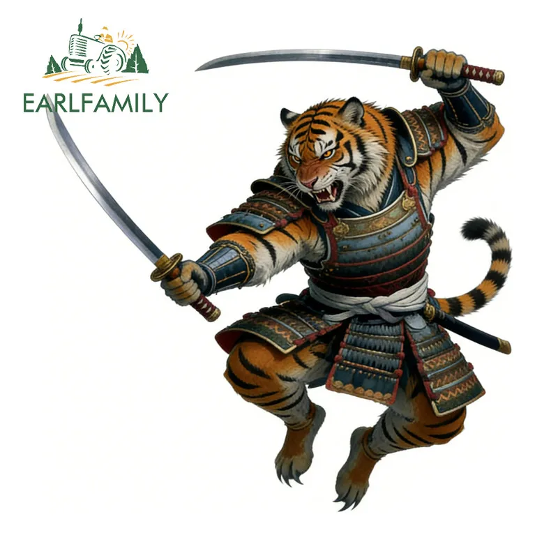 EARLFAMILY Samurai Tiger Car Stickers Waterproof Campervan Surfboard Windows Laptop JDM Vinyl Decal Persoanlity Car Accessories