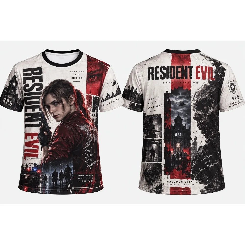 2026 New Resident Evil Biohazard 3D T-shirt Men Women RPD Leon S Kennedy Tee Summer Short Sleeve Streetwear Game Fan Tops