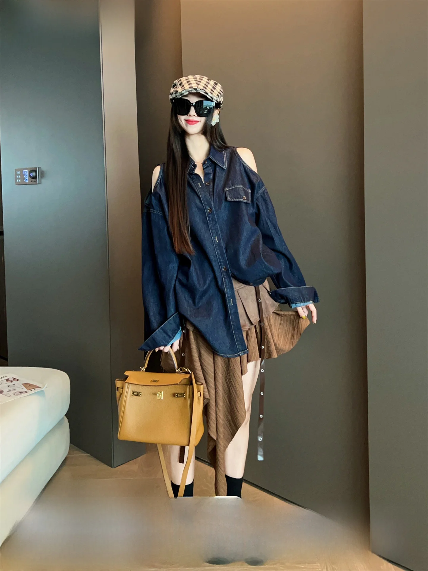 

Faionable Retro Off-oulder Denim irt Women's Early Autumn 2025 New Loose Casual Versatile Top Trendy Breathable Long Sl...