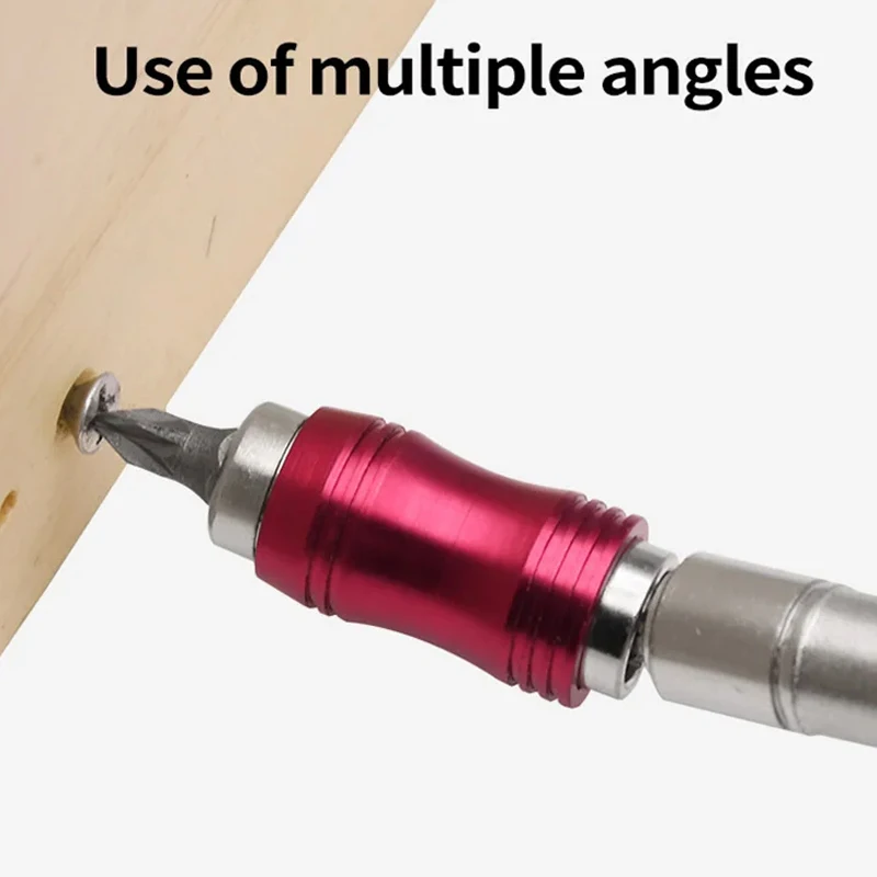 1PC 赤 1/4 "ピボット磁気ネジドリルビット先端ホルダードライバー木工ツールクイックチェンジロックガイドビット延長