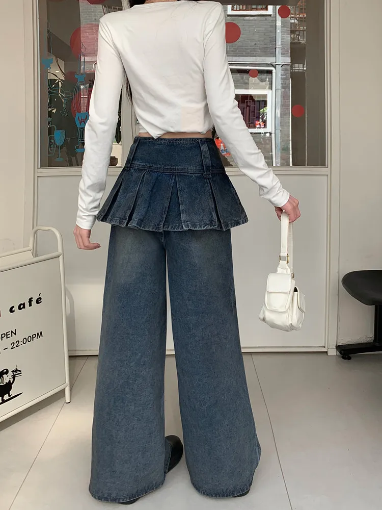 2026 Cyber Y2K Streetwear Vintage Braune Baggy Stacked Jeans für Damen – Weite Bein Denim-Hose Pantalon Femme – Detail 16