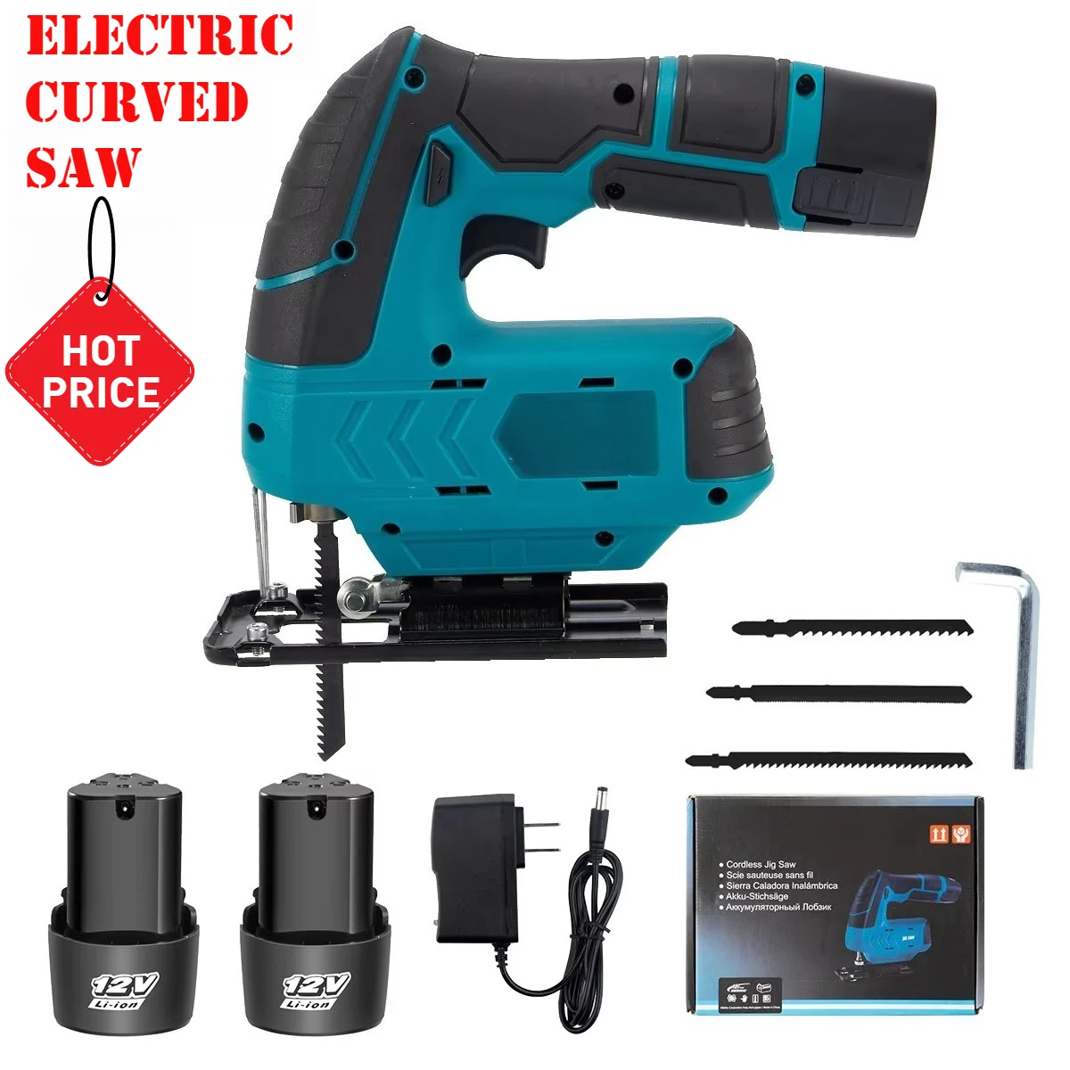 Sierra curva eléctrica inalámbrica de 12V, sierra de calar eléctrica recargable, herramienta eléctrica de corte multifunción para carpintería para batería Makita