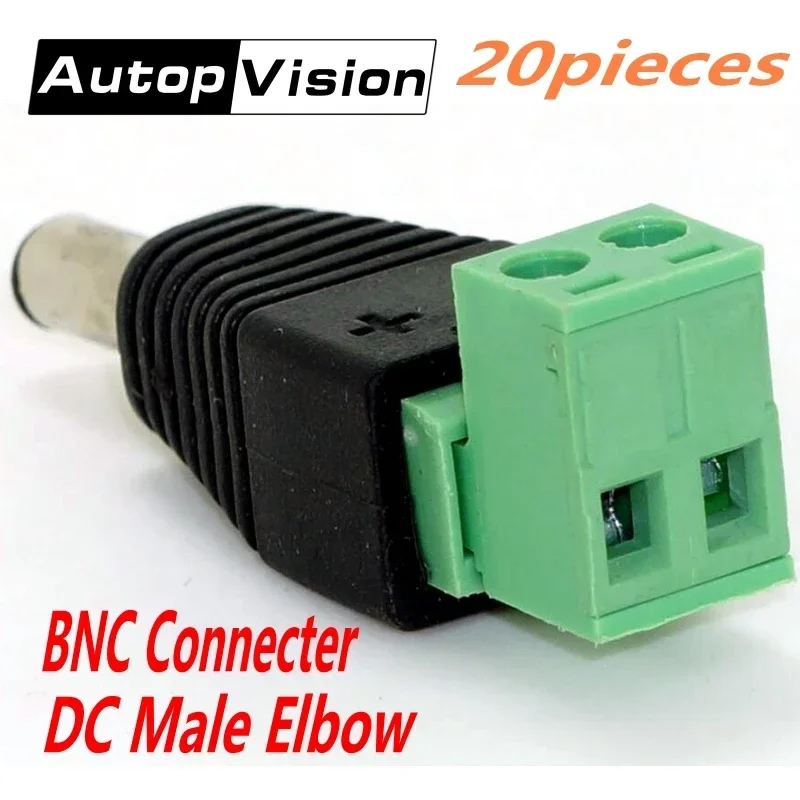 20pcs/lot CCTV Surveillance BNC Accessories DC Power Plug BNC Connector DC Male Elbow Adapter For CCTV IP Camera Power Supply