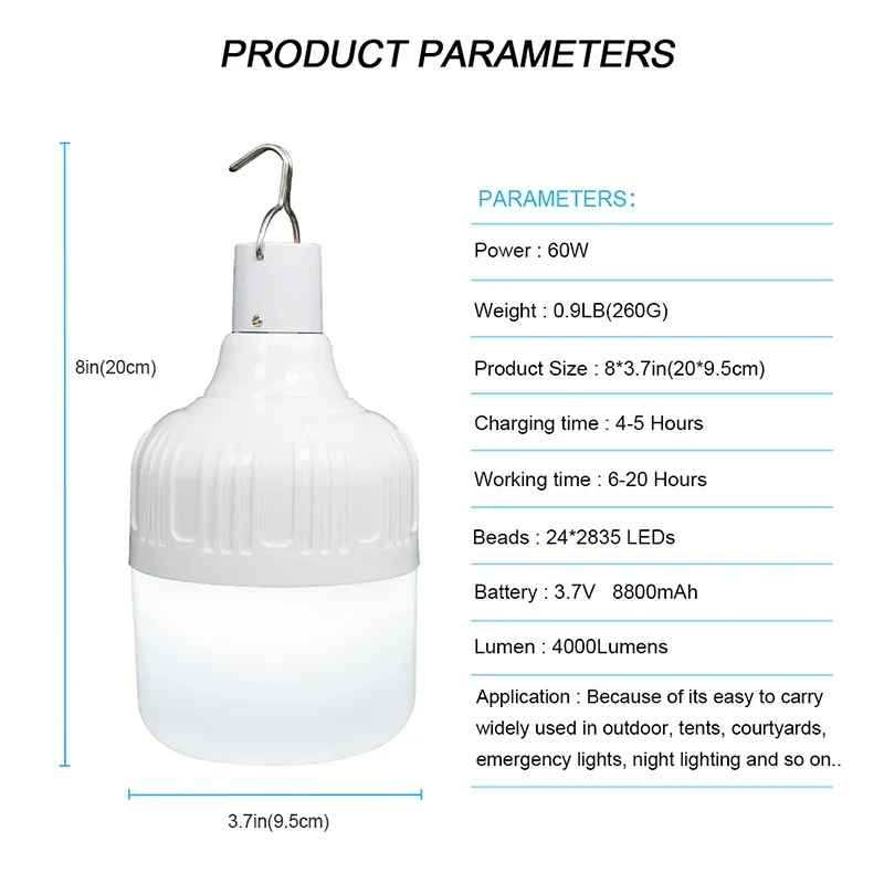 Lampes de secours LED rechargeables, lampe de camping à intensité variable, lanternes portables pour barbecue, tentes, ampoule extérieure, lampes de tente de confrontation