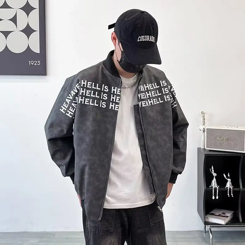 

Street Sle Американский буквенный принт, весна-осень, элитный крутой бейсбольный джет, облегающий повседневный джинт для пар...