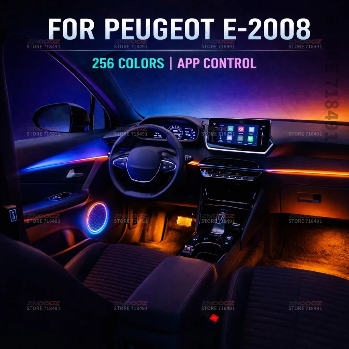 For Peugeot e-2008 22in1 RGB Car Interior Acrylic Car Ambient Lights RGB Hidden Acrylic Strip Decoration Atmosphere Accessories