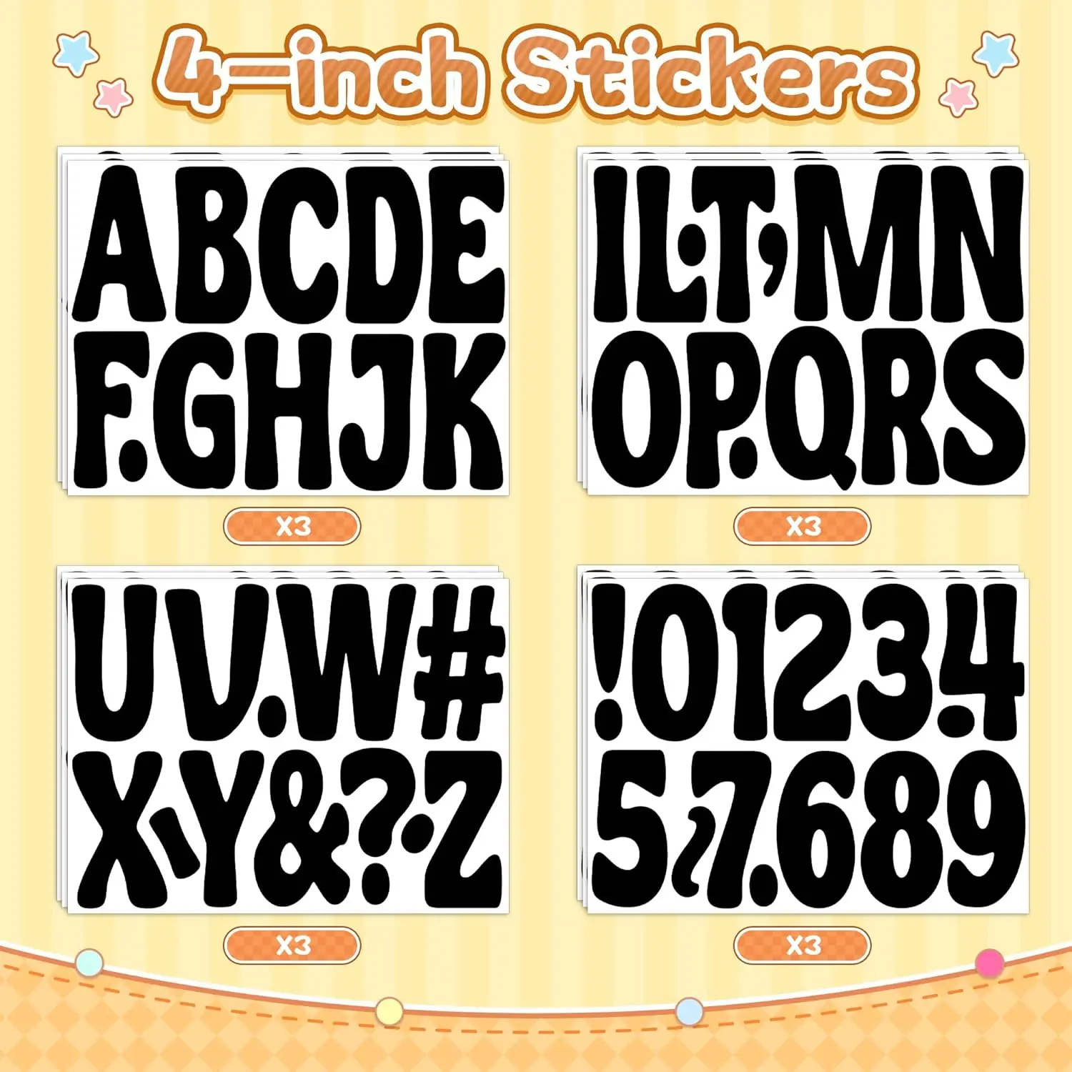150Pcs 4 Inch Black Letter & Number Stickers, 12 Sheets Waterproof Self‑Adhesive Large Vinyl Alphabet Stickers for Classroom
