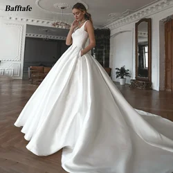 Bafftafe Customized Satin Bride Wedding Dresses With Pockets Spaghetti Straps Pleats Sweetheart Bridal Gowns Formal Party Dress