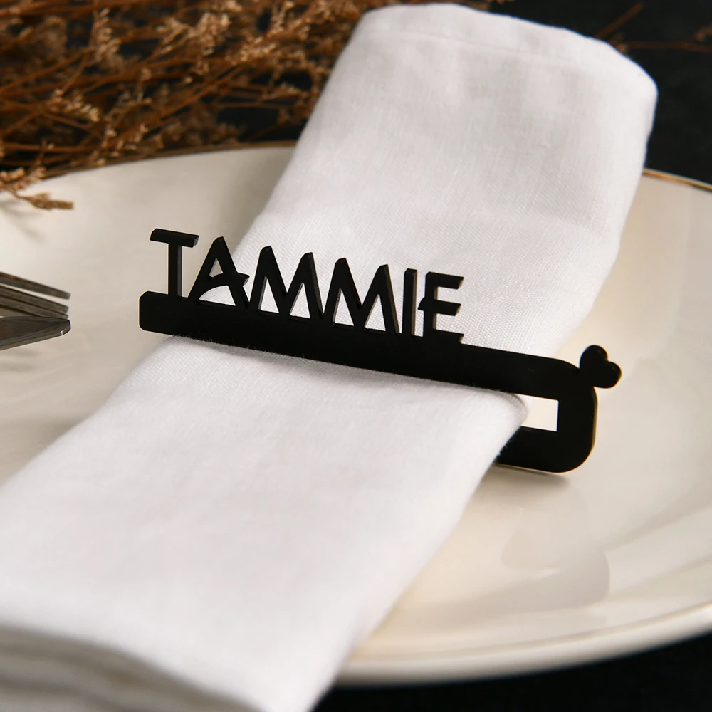 

Personalized napkin holder, Acrylic engraving name, Art font, Table sign, VIP seat plate.