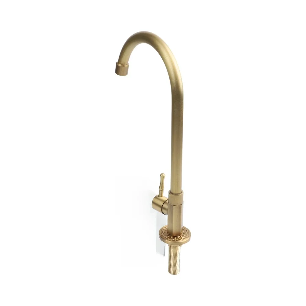 Antique Copper Cold Water Basin Faucet with Vertical Mount Compatibility and 360 Degree Rotating Spout for Outdoor Use