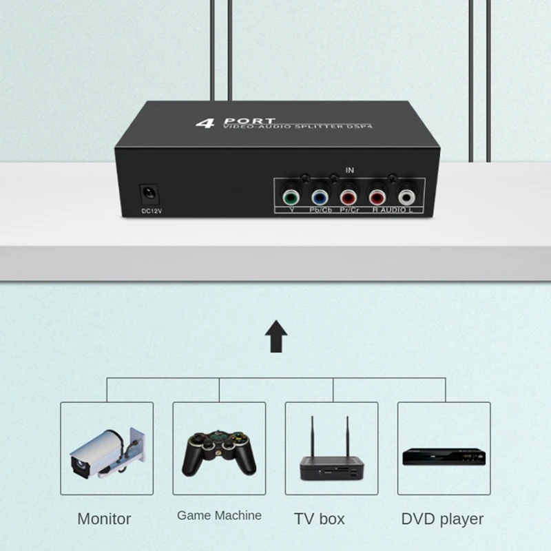 AV Component Video Audio Splitter 1 In 4 Out, 4-Way RCA/Ypbpr Component Audio AV Splitter AV Video Switch Box; For DVD