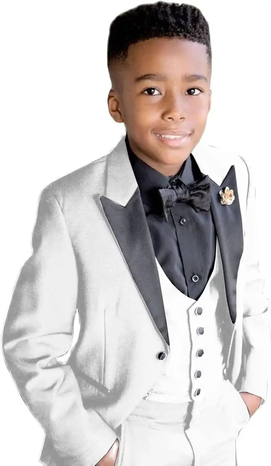 Boys Suits Slim Fit 3 Piece Formal Weeding Party Kids Tuxedo Custom Made Child Suit Set Peak Lapel Blazer Vest Pants 3-16 Years