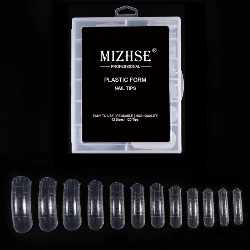 MIZHSE 120 Pcs Acrylic Gel Quick Building Mold Tips Finger Extension Artificial Fake Acrylic Nail Art Manicure Tools False Nails