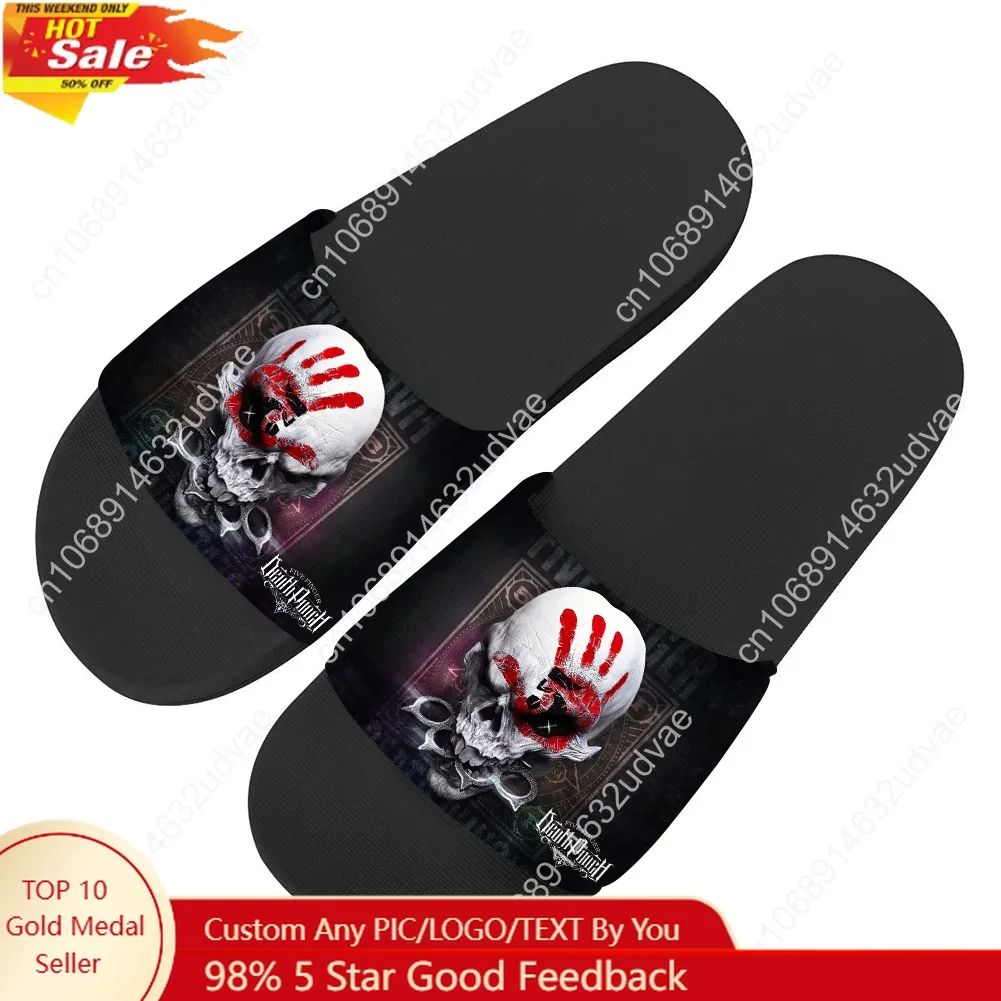 

Five Finger Death Punch Slippers Man Woman Boy Girl Tailor Made Slides Sandals Photo Text Customized Bath Shoes Water Shoe Black