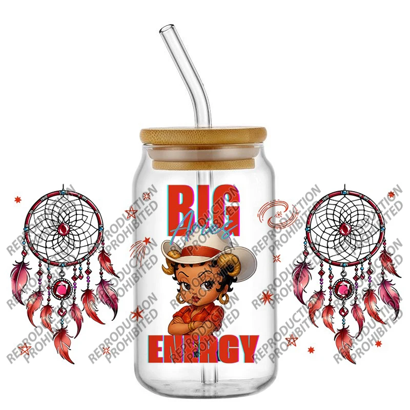 Boho Dreamcatcher Zodiac black girl UV DTF Cold Transfer Stickers Durable Print DIY 16oz Glass Can Birthday Gift cup Decor