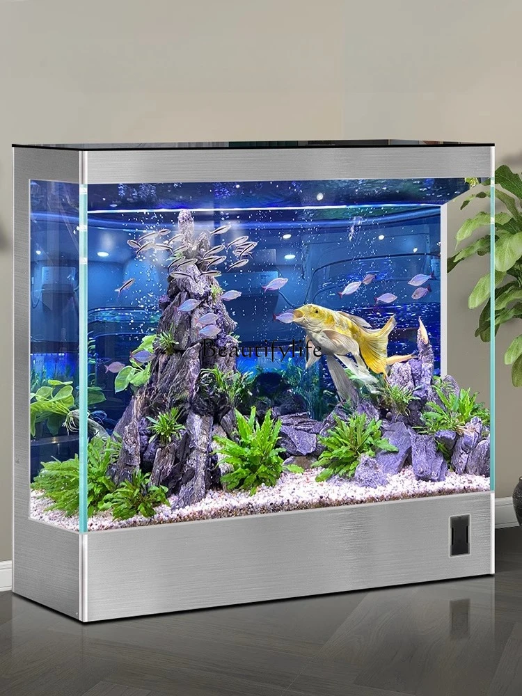 

No Water Change Fish Tank Living Room Ultra Clear Glass 2024 Vertical Back Filter Goldfish Tank