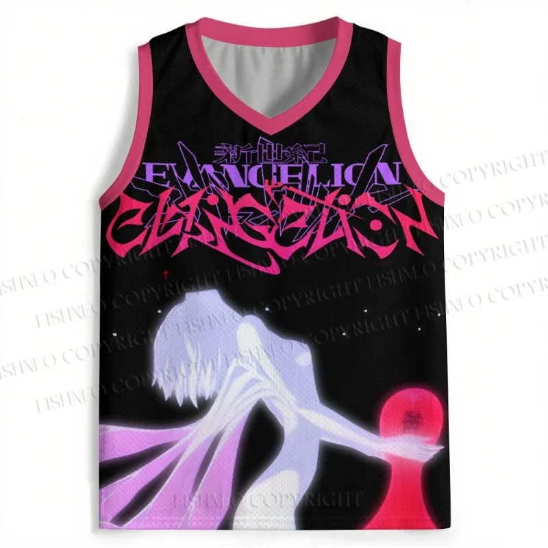 Anime Evangelion Basketball Tank Top Ayanami Graphic Sleeveless Mesh Jersey Unisex Vintage Manga Print Casual Street Sport Vest - view 4