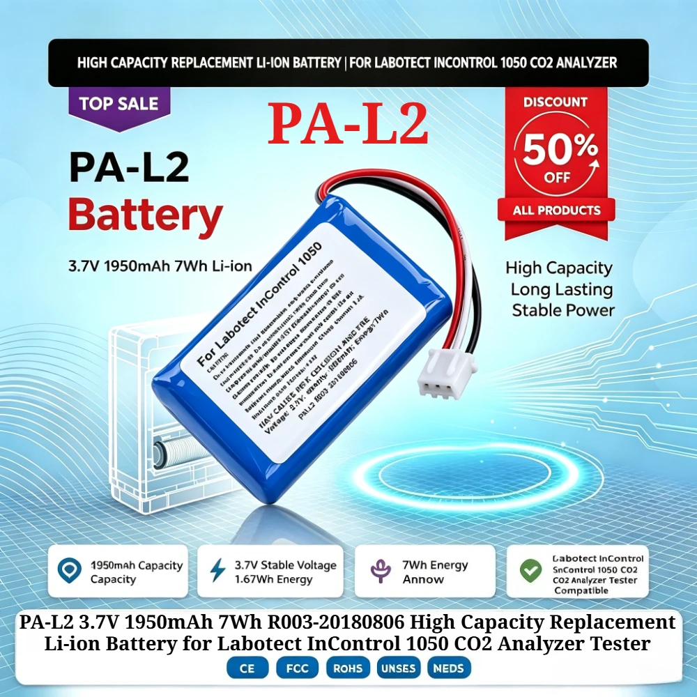 PA-L2 3.7V 1950mAh 7Wh R003-20180806 High Capacity Replacement Li-ion Battery for Labotect InControl 1050 CO2 Analyzer Tester