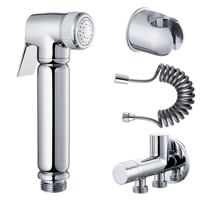 

All Copper Bathroom High-pressure Washer Set Bathroom Spray Copper Dual Control Three-way Angle Valve Wall Outlet