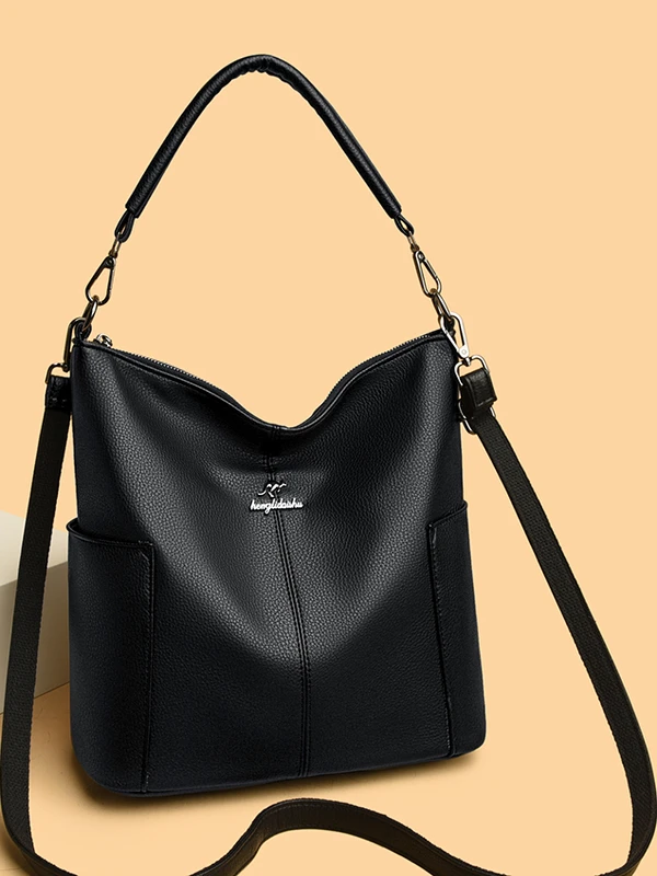 

Leather Bucket Bag Large Capacity Shoulder Crossbody Bag for Mom Soft Cowhide Midlife Women's Bag Casual Simple Style 2025 New