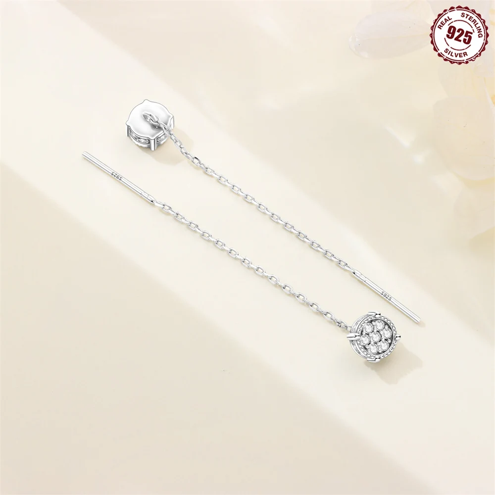 Earrings 925 Silver Shiny Zircon Moon Stars Fringed Stud Earrings One Style Two Wear for Women Jewelry Birthday Party Fine Gift