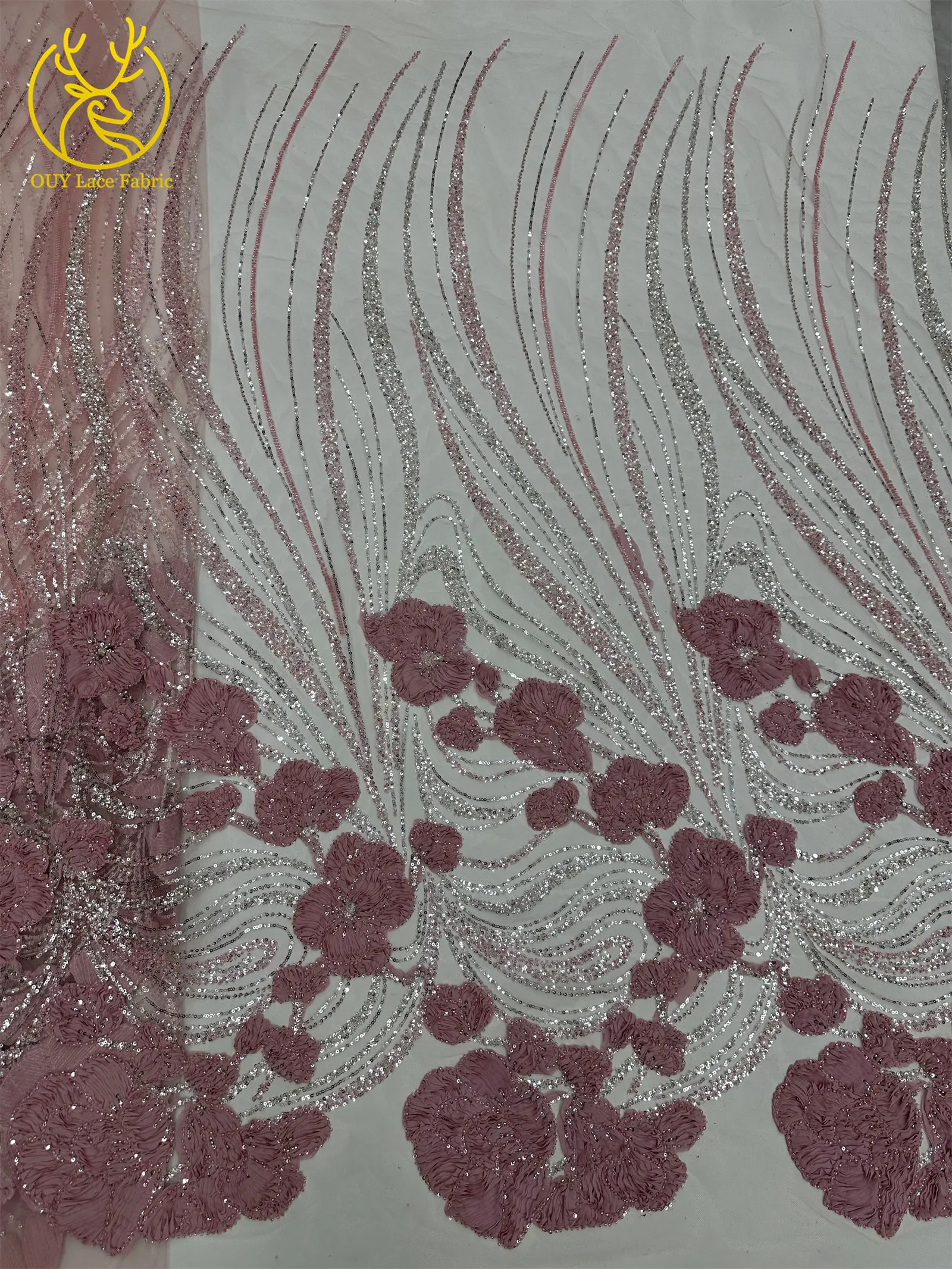 Modische französische 3D-Mesh-Stickerei-Spitze, afrikanischer Perlen-Spitzenstoff, himmelblauer nigerianischer Tüll-Spitzenstoff für Hochzeitskleider und Partykleider zum Nähen – Detail 8