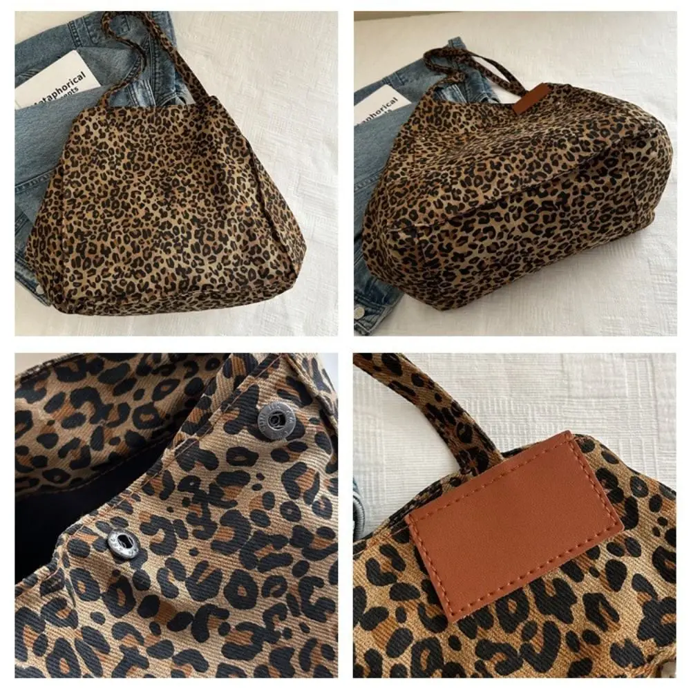 Canvas Material Canvas Tote Bag Shoulder Strap Leopard Pattern Big Capacity Handbag Large Size Leopard Pattern Bag Shopping Use