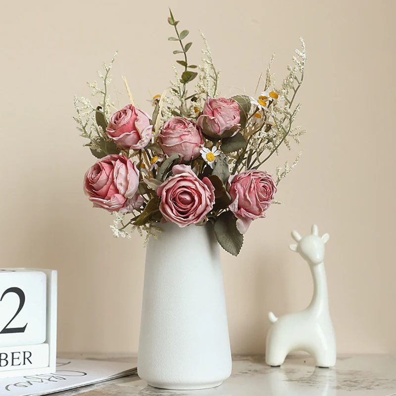 European Retro Color System Burnt Edge Dry Burned Simulated Rose Bouquet Halloween Simulation Bouquet Home Coffee Shop Decor