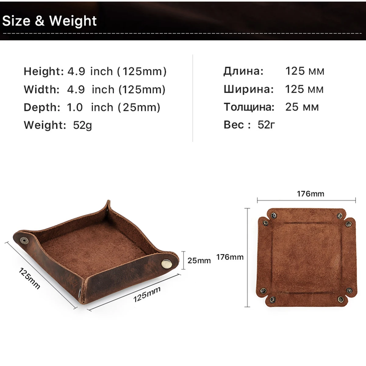 Retro Crazy Horse Leather Folding Tray Collapsible Jewelry  Key Wallet Coin Desktop Storage Sundries Organizer Box Accessories