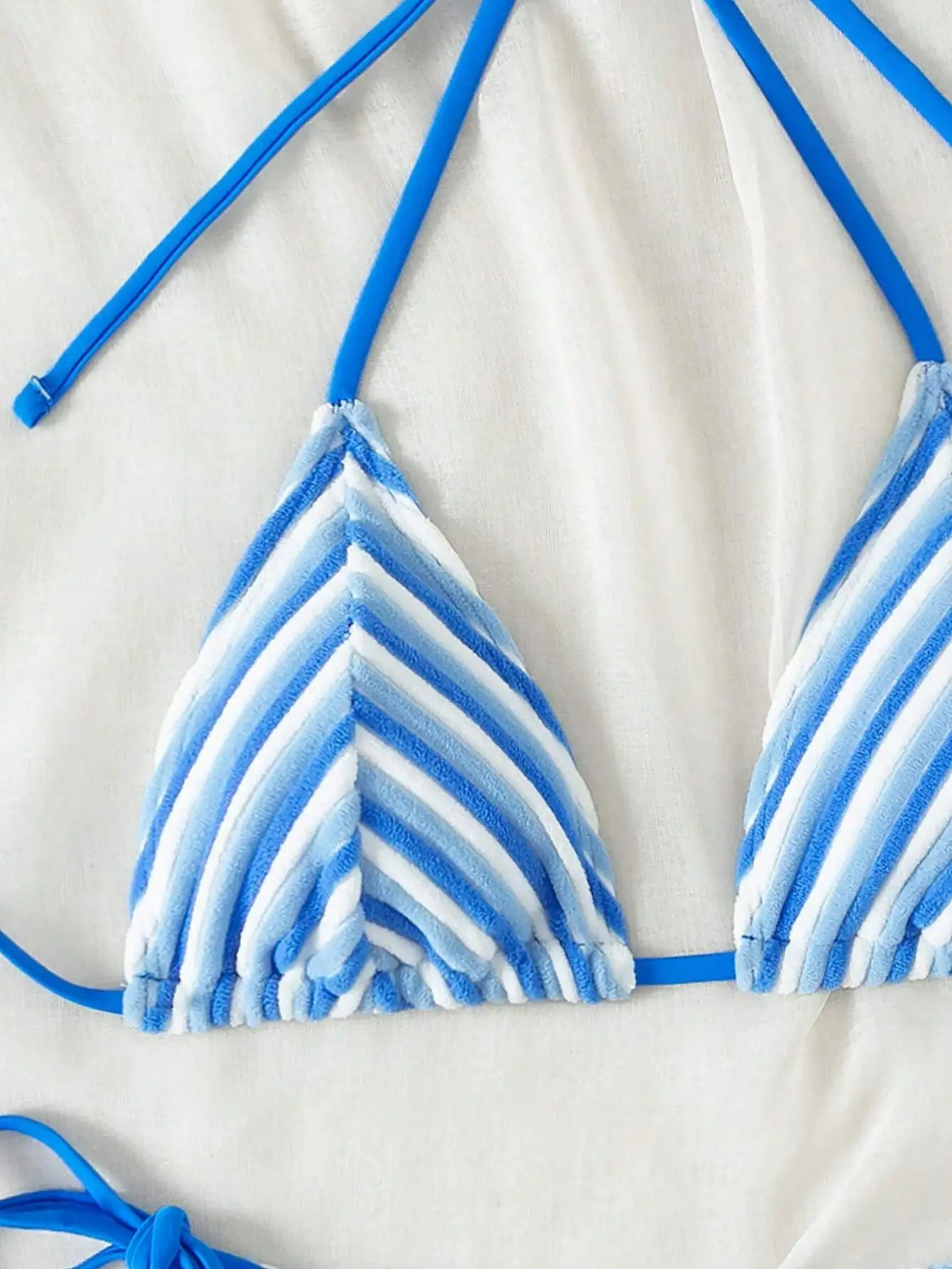 

Toweling Halter Neck Striped Bikini Set For Beach Vacation