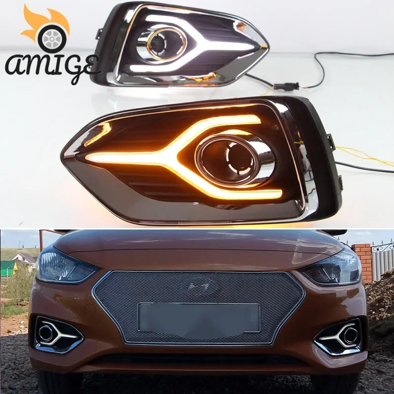

LED DRL Daylights For Hyundai Solaris Accent 2017 2018 2019 Turn Signal Bulb Headlamp LED Daytime Running Indicators