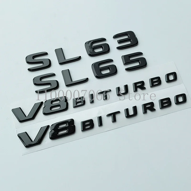 2017 Flat Glossy Black Letters SL63 SL65 V8 Biturbo Top ABS Emblem for Car Fender Trunk Nameplate Logo Sticker