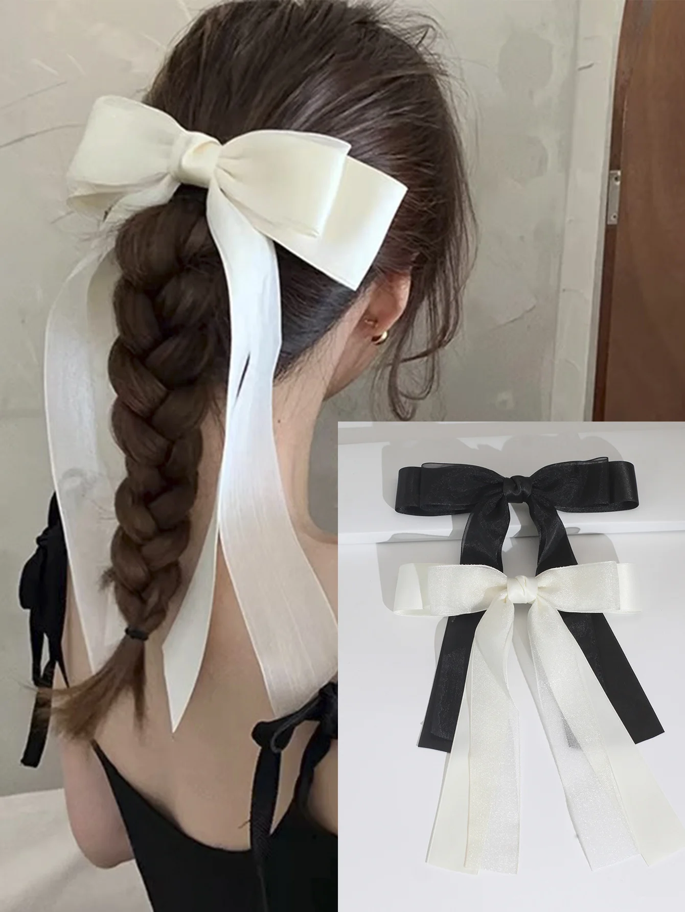 Lystrfac Fashion Mesh Ribbon Bow Hair Clips for Women Girls Back Head Top Clip Hairpin Hairgrips Retro Hair Accessories