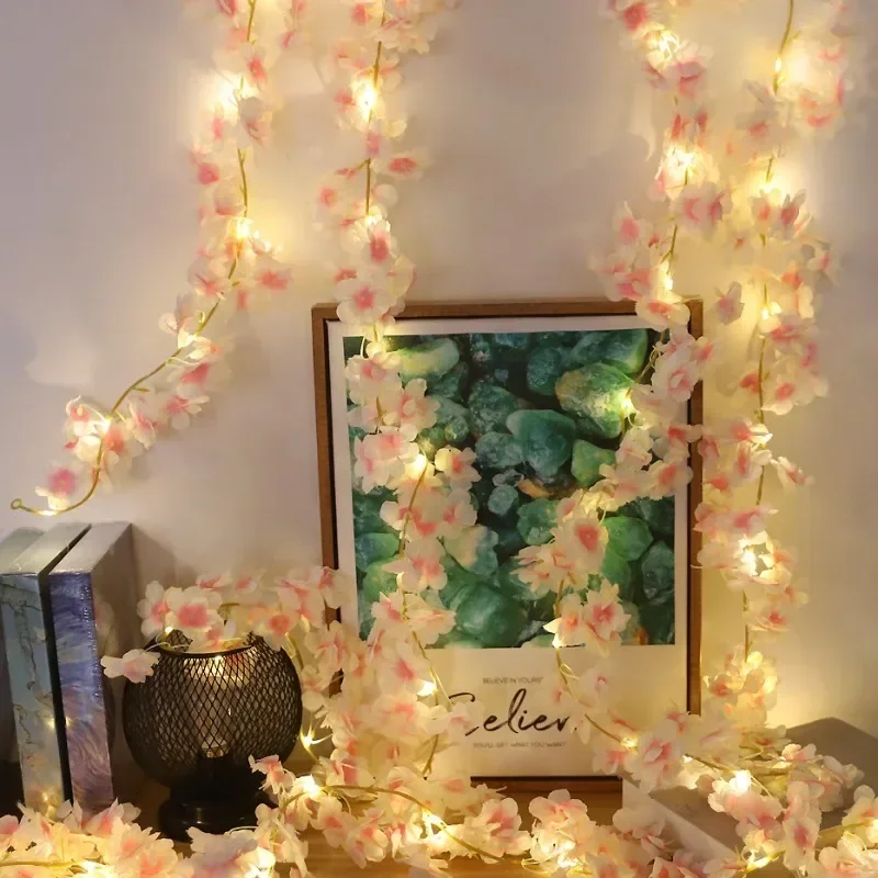 2M LED Cherry Blossom Wreath Bedroom Artificial Vine Decoration Fairy Light Wedding Proposal Valentine's Day String Lights