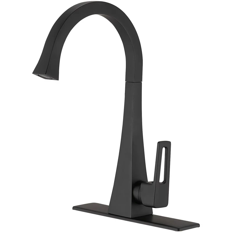 

Matte Black Single Handle Standard Kitchen Faucet Single Piece Kitchen Fixture