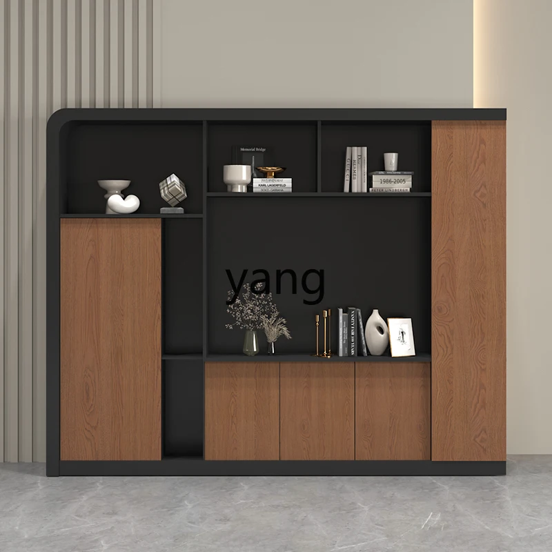 Yjq Material Curio Cabinet Simple Modern Bookcase Office Furniture File Storage Office Background Cabinet Wood Grain