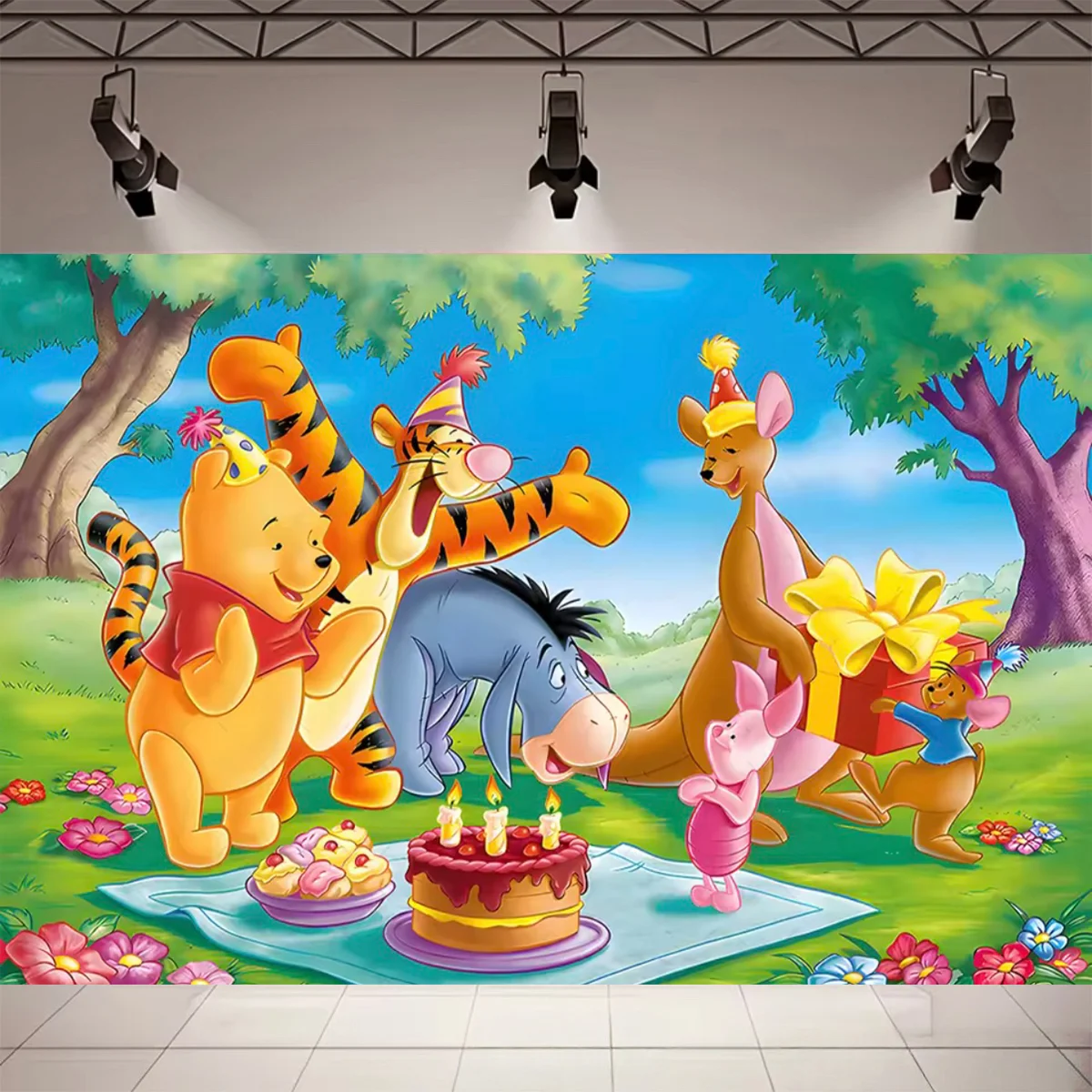 Cartoon Winnie The Pooh Willkommens-Baby-Hintergrund, süßer Bär, Honigbiene, für Kinder, Neugeborene, Babyparty, Fotografie-Hintergrund, Geschenk – Detail 8