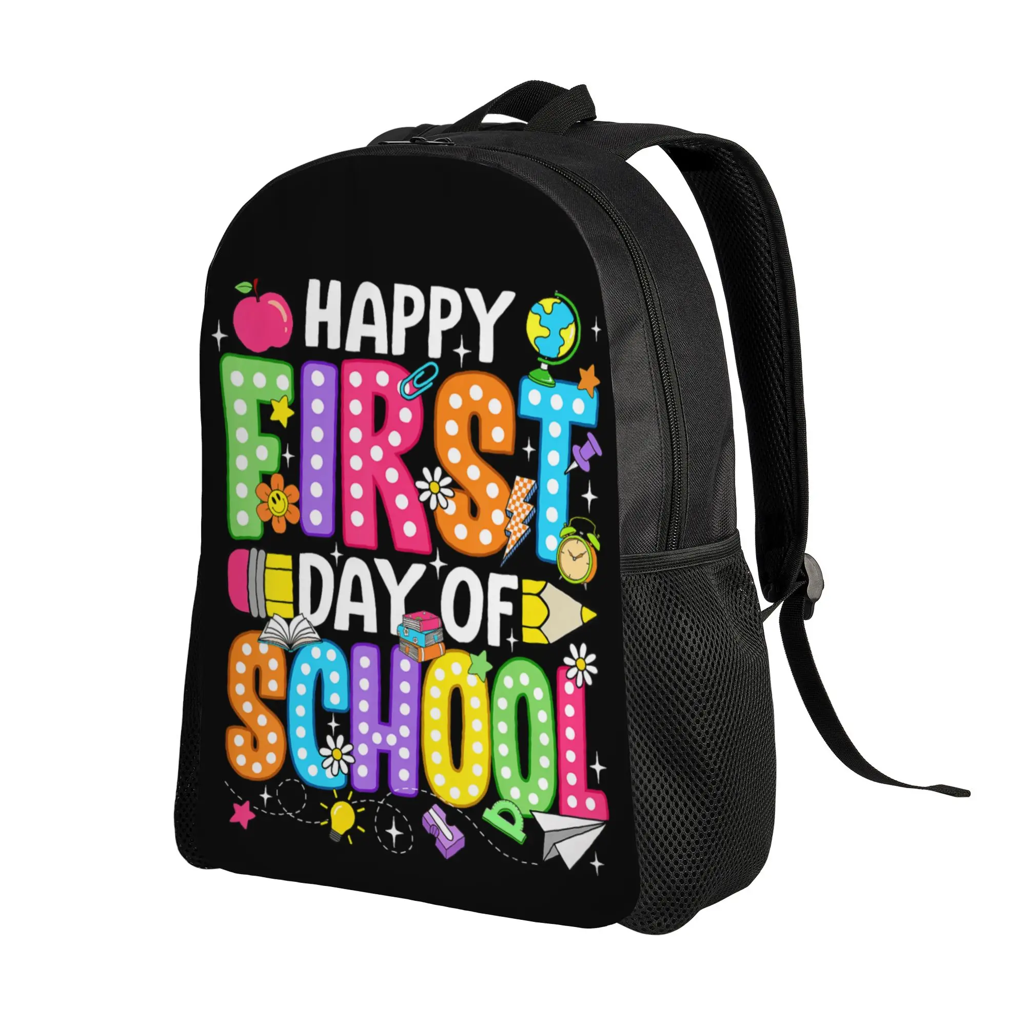 Happy First Day of School Backpack  Hiking Backpacks Women Men Design Soft High School Bags Modern Rucksack