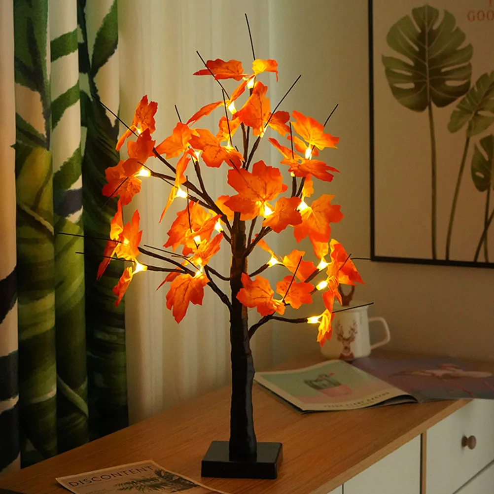 

1Pcs Halloween Maple Leaf Tree Lamp 24 LED USB Dual-Purpose Decorative Festival Tree Light for Party Desktop Adornment