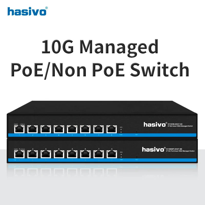 Hasivo All 10 Gigabit PoE or Without PoE Ethernet Switch 8*10gbps RJ45 Port Network Plug and Play 10gbe 10gb 10000mbps