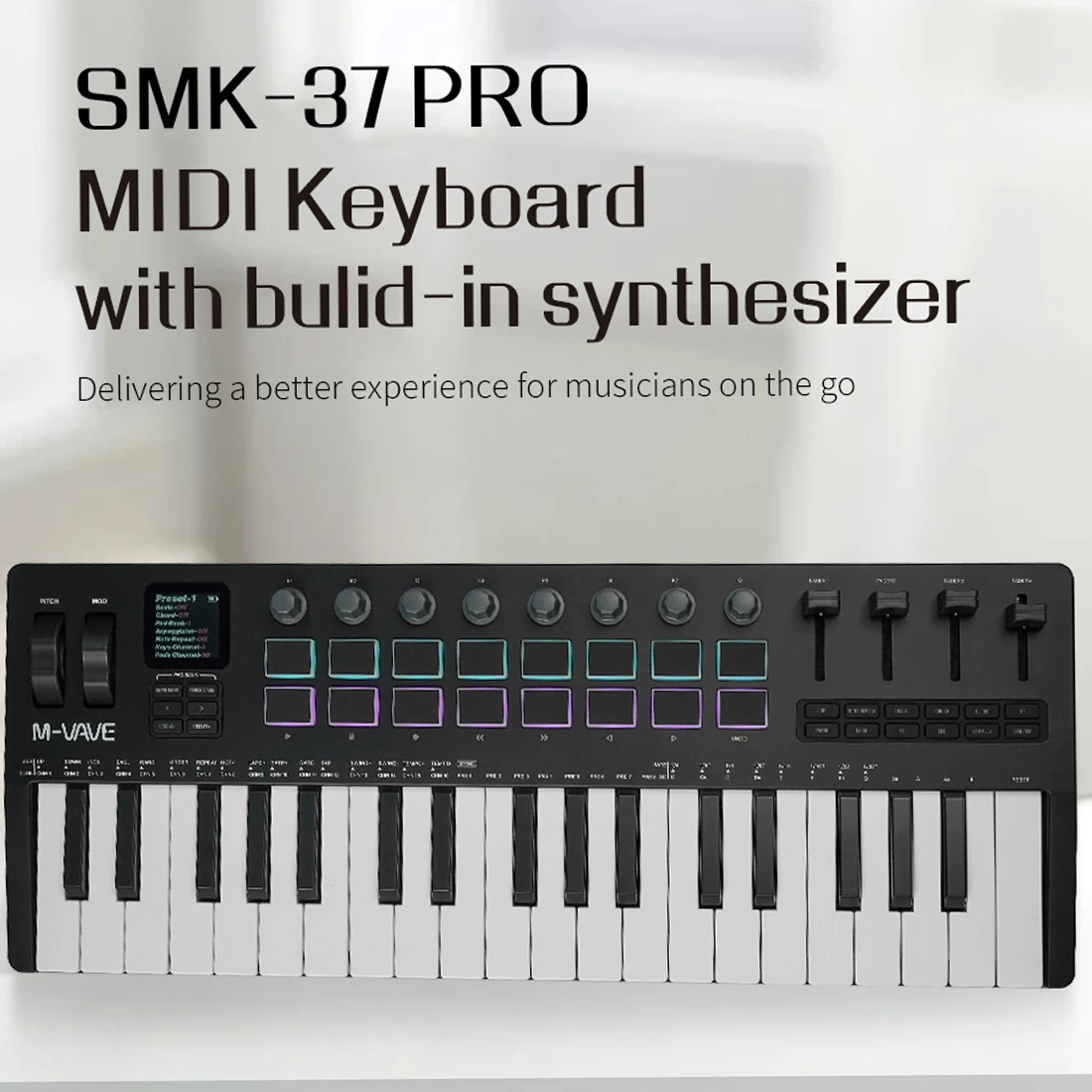 M-VAVE SMK-37 pro 37-Key RGB الخلفية MIDI لوحة المفاتيح 16 DAW المقابض التكتيكية الأساسية سترايك الشبح وضع مزدوج التوصيل والتشغيل للموسيقيين #3