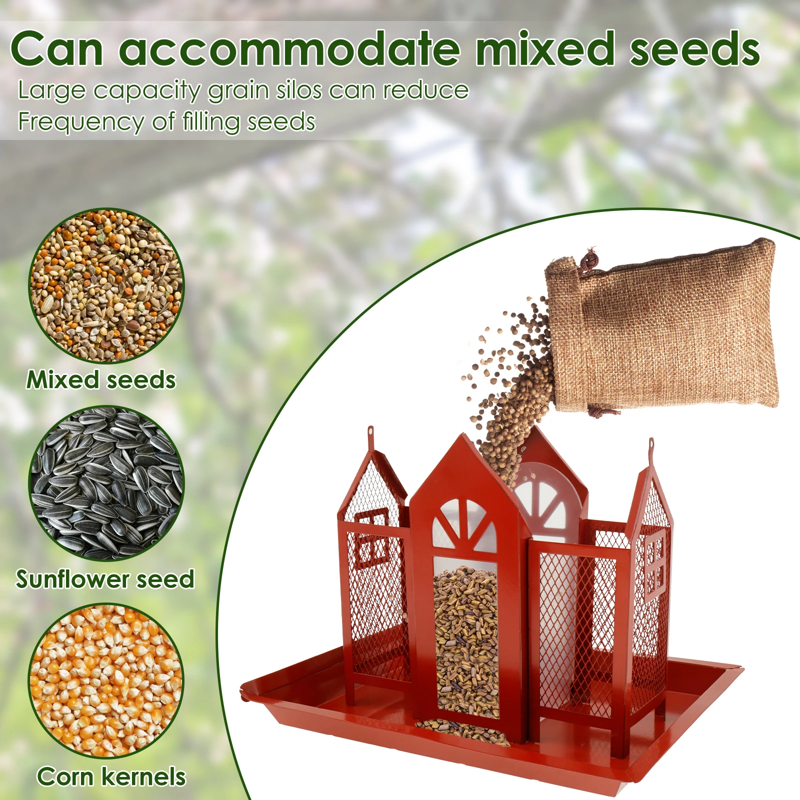 Bird Feeders Hanging Metal Bird House Large Capacity Bird Feeder Birdhouses Red Multi-purpose Bird Products for Outdoors Garden