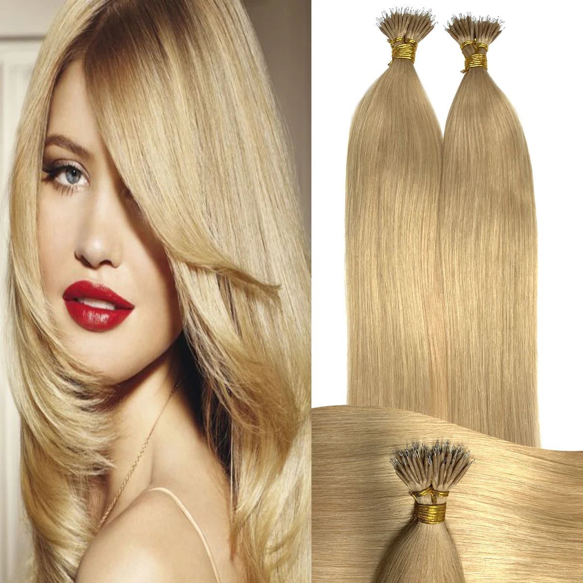 NNHAIR Nano Rings Remy 100% Human Hair Extensions Remy Hair Micro Beads 14Inches-24Inches 0.8G/S-1.0G/S 50S