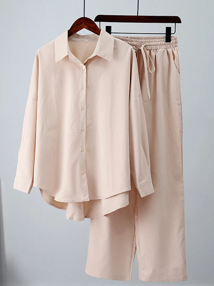 Conjunto de dos piezas para mujer, Top holgado de pierna ancha y blusa, pantalón informal, trajes de otoño, 2024