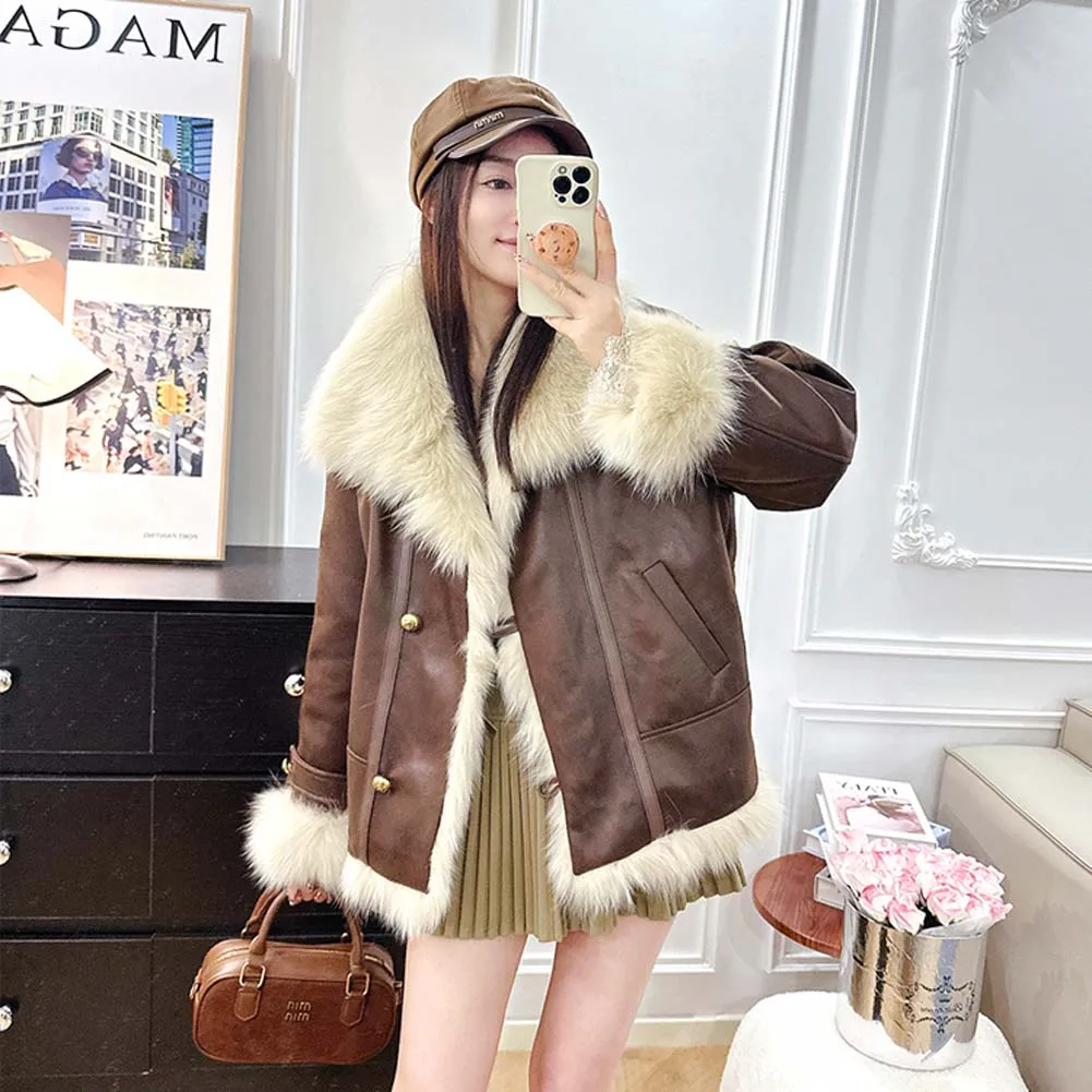 

Women's Big Fox Fur Collar Goose down inner liner Coat Winter New Thick Coat Warm Coldproof Luxury Winter Coat Women