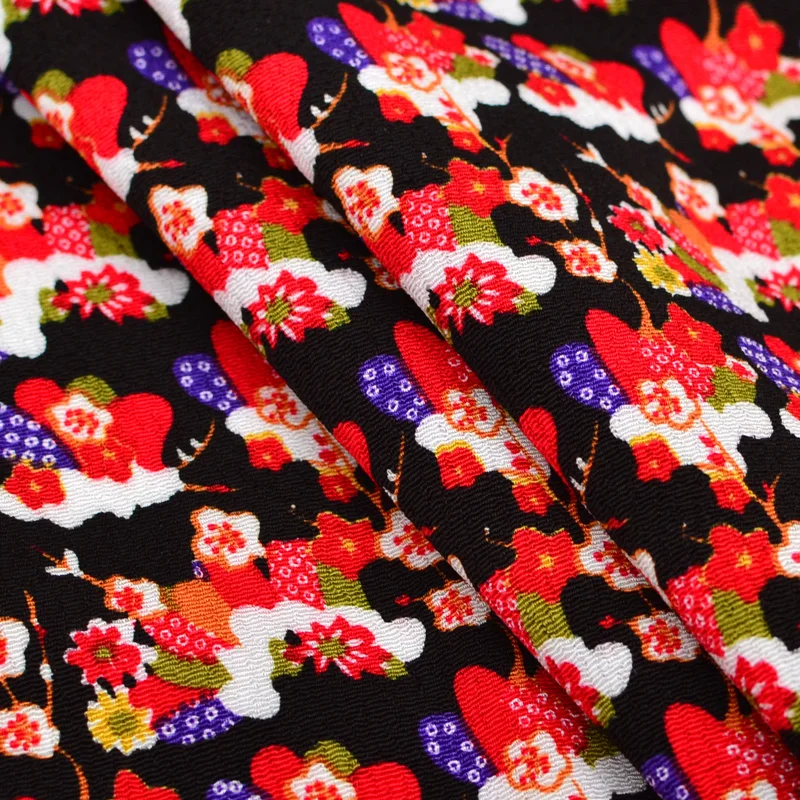 

Handmade Japanese Style Embroidered Cotton Fabric DIY Material Black Plum Blossom Small Pattern 30x30cm for Crafts And Sewing
