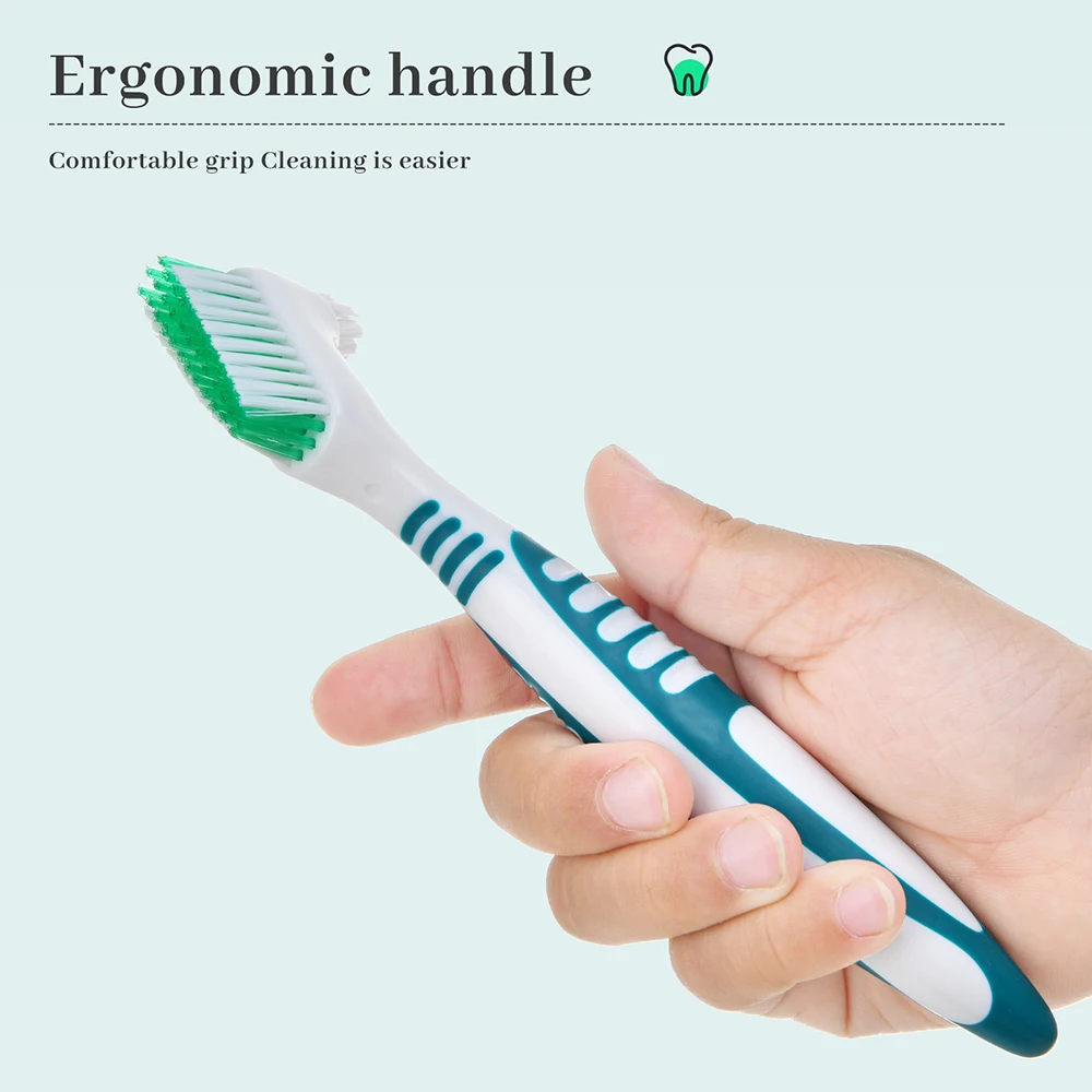 

Dental Denture Cleaning False Teeth Brush Oral Care Non-Slip Rubber Handle Dual Heads Antibacterial Oral Cleaning Tools
